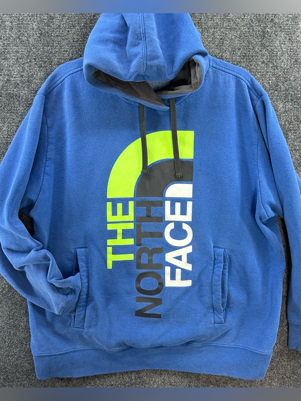 North Face Hoodie Sweatshirt Pullover Blue Green Logo Mens XL Outdoor Hiking